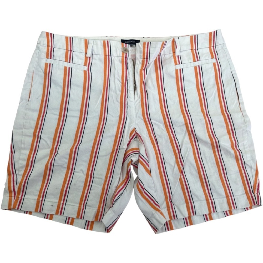 Lands End Womens 16P Mid Rise Chino Shorts Orange Navy Pink Striped Cotton Blend